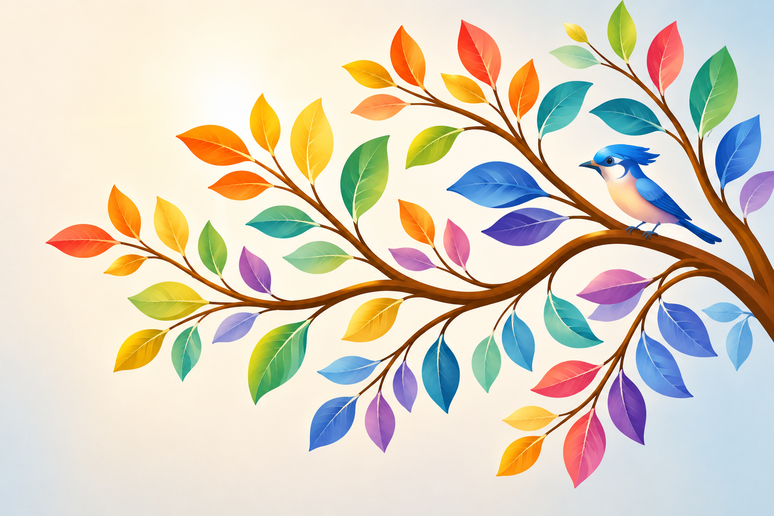 Colourful leaves growing together on tree branches, representing neurodiversity
